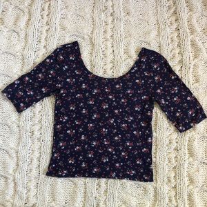 Navy Floral Cropped Top